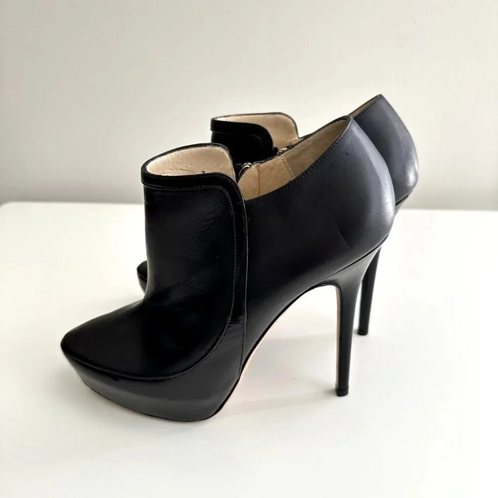 JIMMY CHOO 'Decoy' Black Leather Platform Ankle Booties Boots Size 38.5